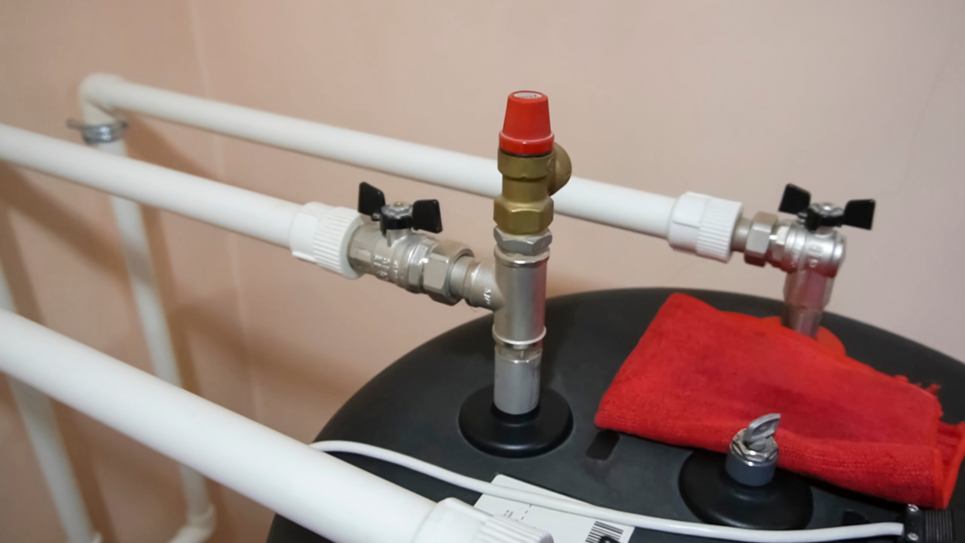 Heating system expansion vessel and isolation valves on a Liverpool installation