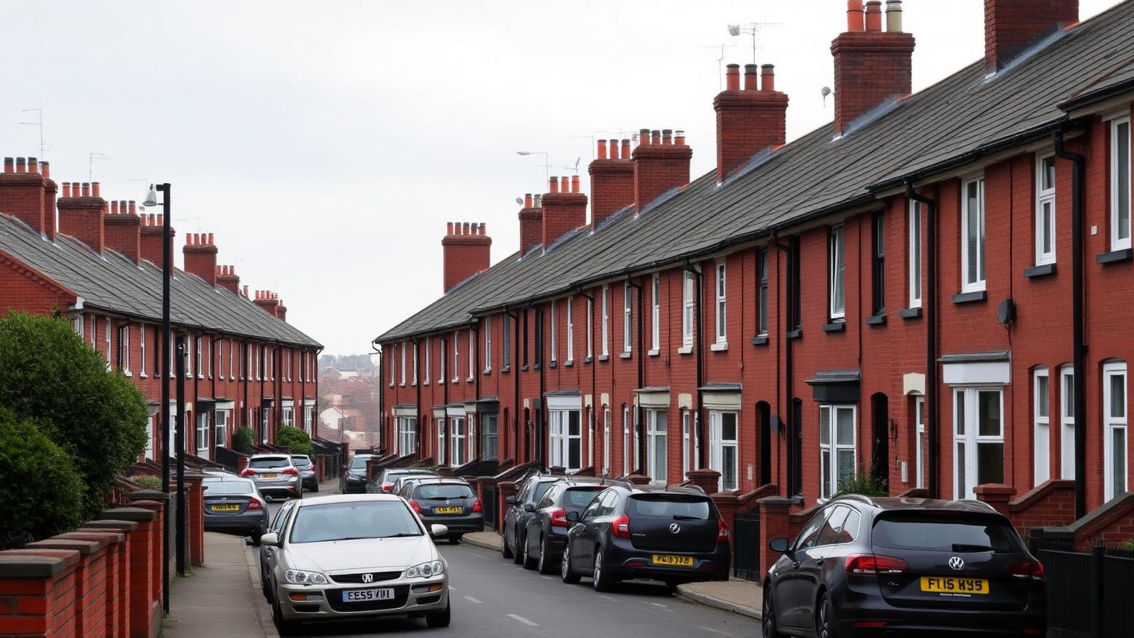 Red-brick Victorian terraced houses on a residential street in Anfield, Liverpool
