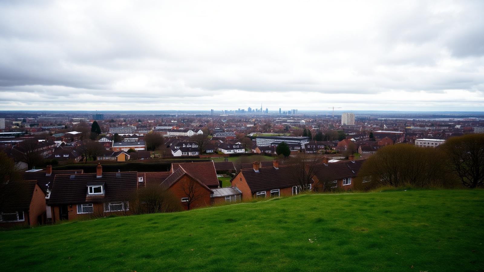 View over Everton rooftops towards the Liverpool city skyline